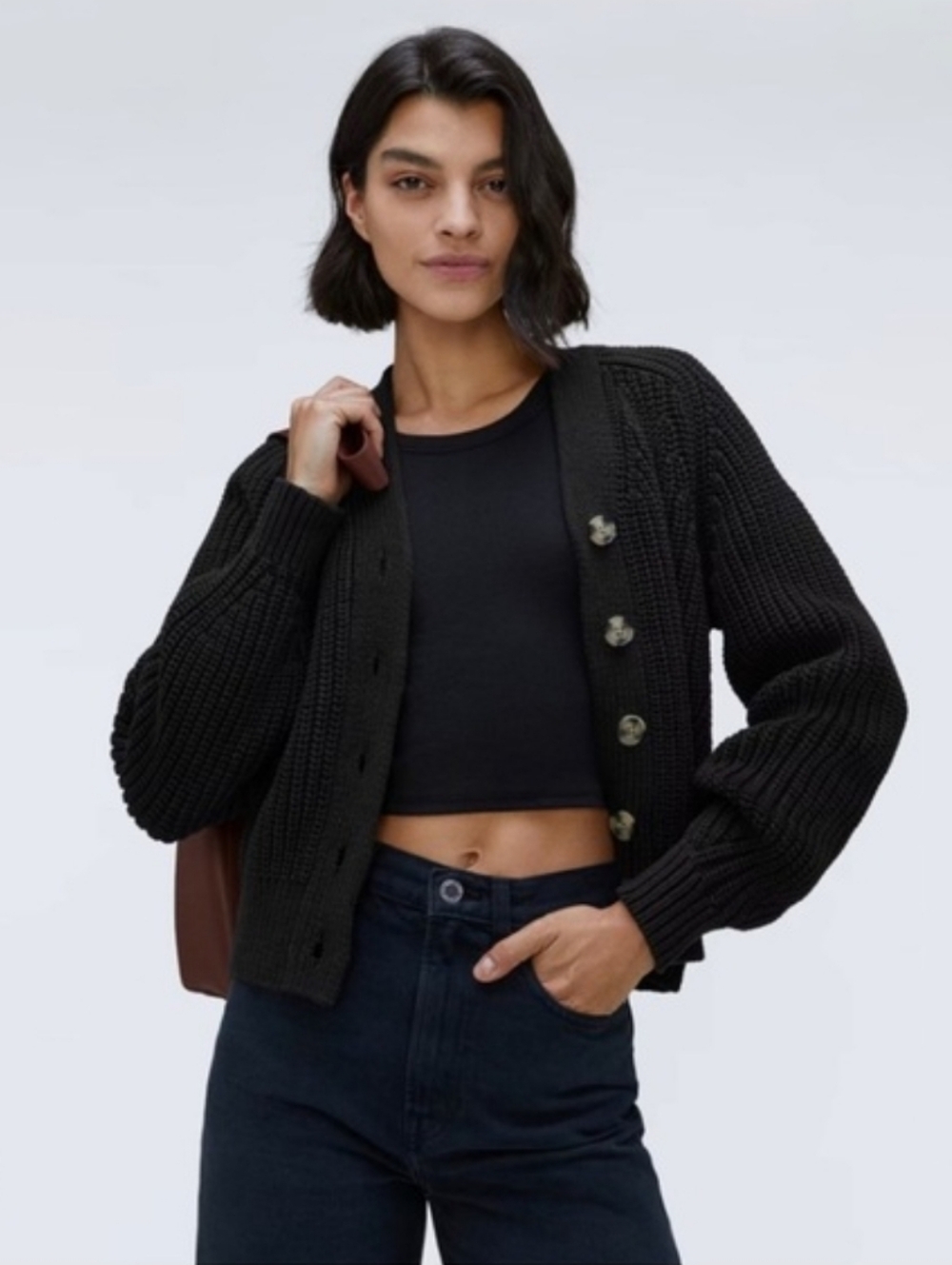 Everlane Fisherman Cardigan Black Textured Cotton XS